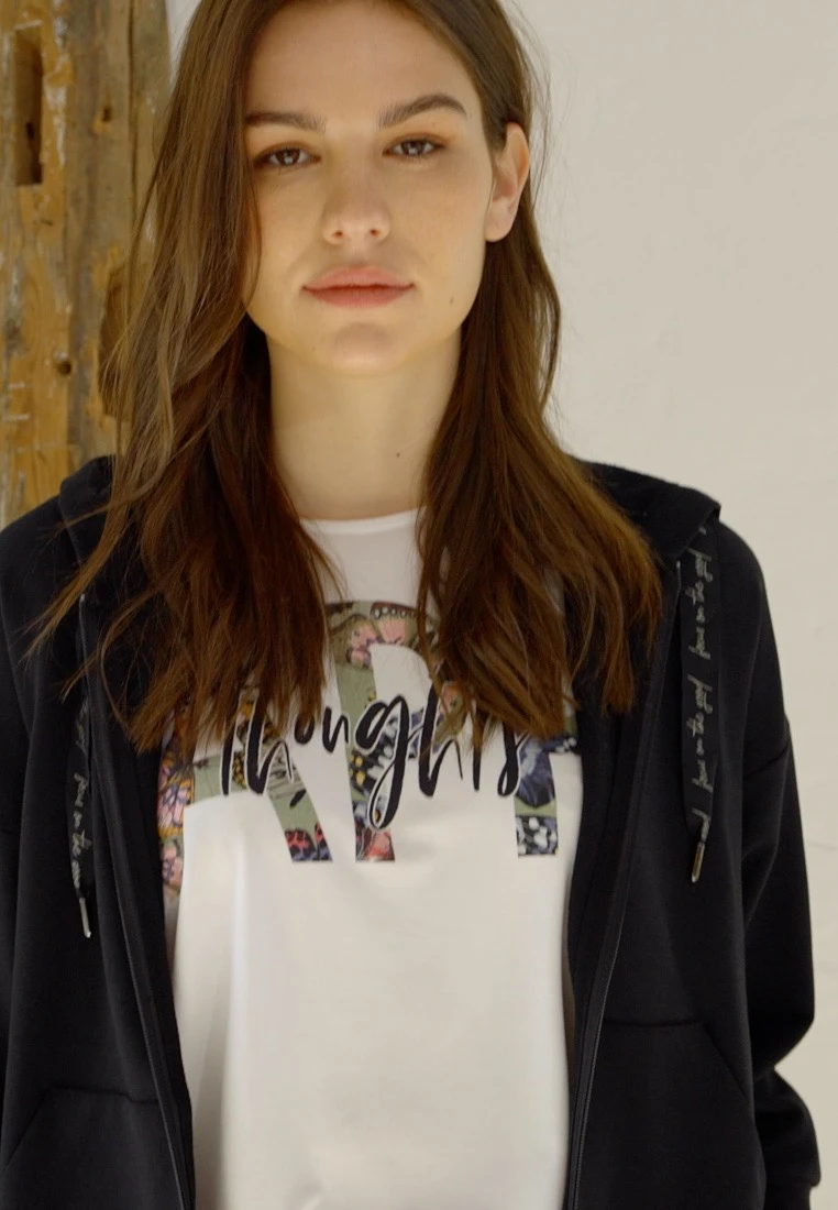 Betty Barclay MIT KAPUZE - Sweatjacke - Schwarz Weiß 2 Betty Barclay MIT KAPUZE - Sweatjacke - Schwarz Weiß – Bild 2