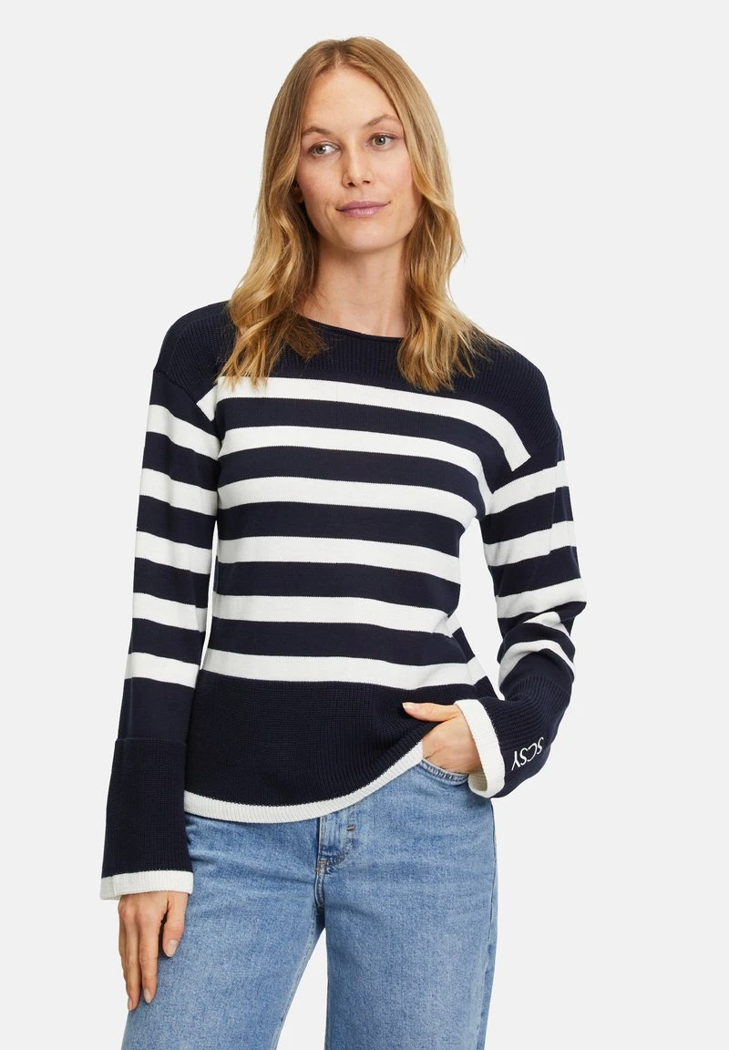 Betty Barclay MIT RINGEL - Strickpullover - Patch Dark Blue Cream 1 Betty Barclay MIT RINGEL - Strickpullover - Patch Dark Blue Cream